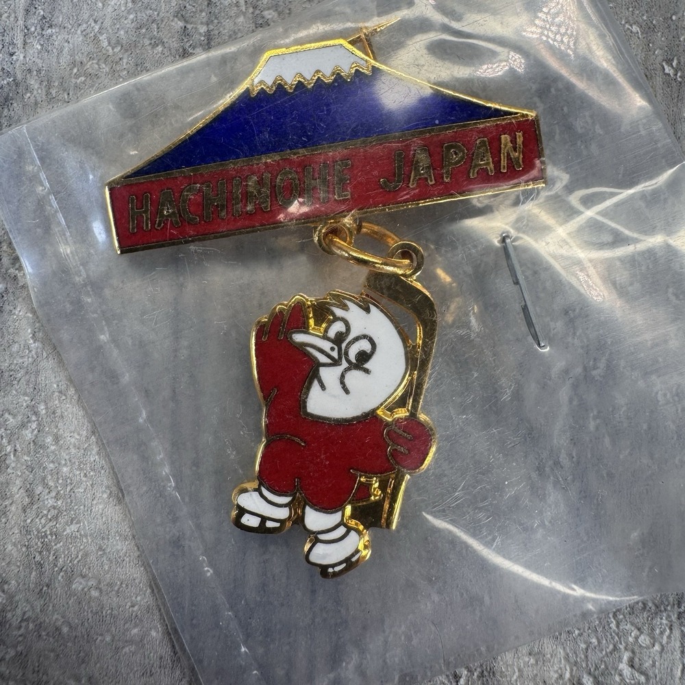 Hachinohe Japan Mt Fuji Enamel Pin w/ Hockey Bird Mascot Charm